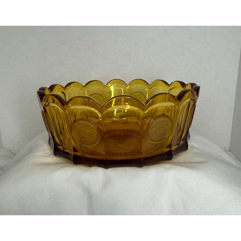 Amber Fostoria Coin Dot Fruit Bowl